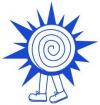 blue logo is a walking sun